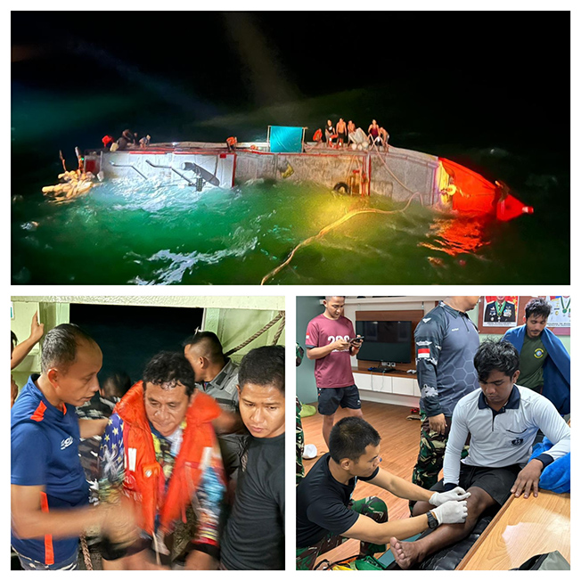 KRI BANJARMASIN 592 SIGAP SELAMATKAN 12 ABK KM PUTRA KUANTAN YANG TERBALIK DI LAUT ARAFURA